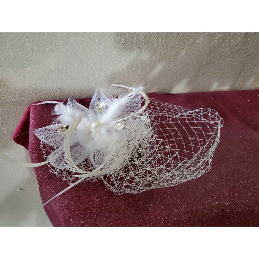 Girls netted white flower hair clip Communion Wedding clear stud stones
